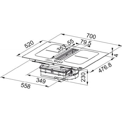 Płyta indukcyjna z okapem 70 cm blatowy czarny 3400705229 Franke Smart