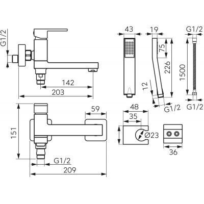 Bateria wannowo-prysznicowa ścienna czarna BZI11RBL Ferro Zicco