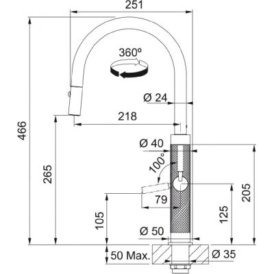 Bateria kuchenna stojąca stal 1150711554 Franke Mythos Masterpiece Pull-Out Spray