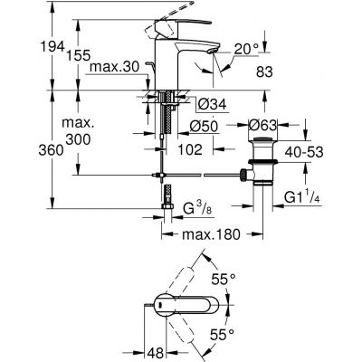 Bateria umywalkowa stojąca starlight chrome 23202000 Grohe Cosmopolitan
