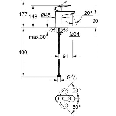 Bateria umywalkowa stojąca starlight chrome 23337000 Grohe Bauloop