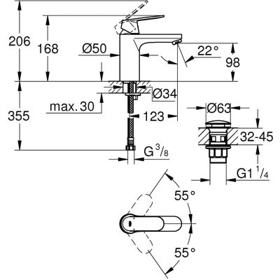 Bateria umywalkowa stojąca starlight chrome 23926000 Grohe Eurosmart Cosmopolitan