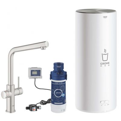 Bateria kuchenna z bojlerem stojąca supersteel 30325DC1 Grohe Red