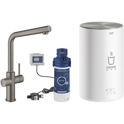 Bateria kuchenna z bojlerem stojąca brushed hard graphite 30327AL1 Grohe Red