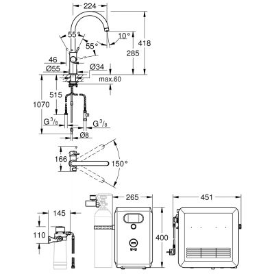 Zestaw startowy z baterią kuchenną stojąca supersteel 31323DC2 Grohe Blue