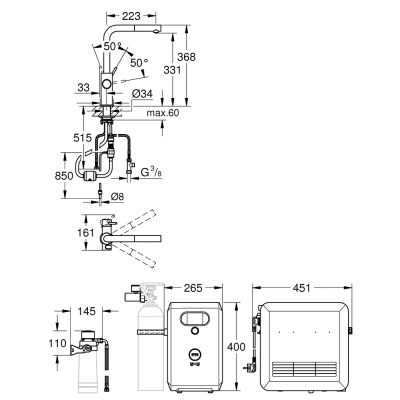 Zestaw startowy z baterią kuchenną stojąca starlight chrome 31326002 Grohe Blue