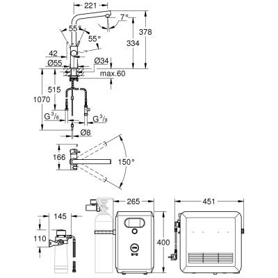 Zestaw startowy z baterią kuchenną stojąca supersteel 31347DC3 Grohe Blue