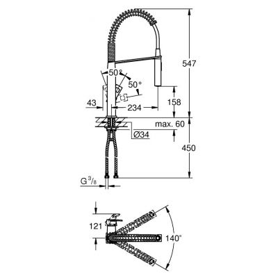 Bateria kuchenna stojąca starlight chrome 31395000 Grohe Eurocube
