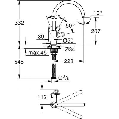 Bateria kuchenna stojąca starlight chrome 31538001 Grohe BauFlow