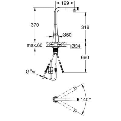 Bateria kuchenna stojąca starlight chrome 31593002 Grohe Zedra
