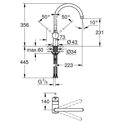 Bateria kuchenna stojąca czarna 32917KS0 Grohe Minta