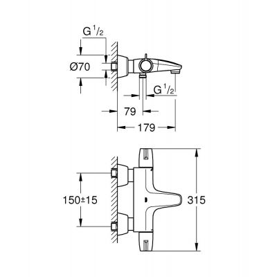 Bateria wannowo-prysznicowa ścienna termostatyczna starlight chrome 34665000 Grohe Grohtherm Special
