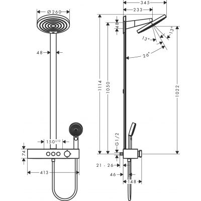Zestaw prysznicowy ścienny termostatyczny z deszczownicą chrom 24241000 Hansgrohe Pulsify