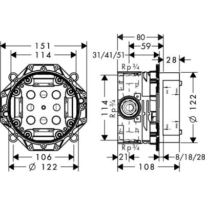 Element podtynkowy baterii 01800180 Hansgrohe iBox