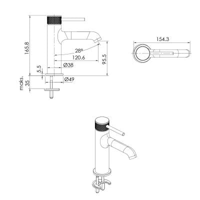 Ksuro 01 10000030 bateria umywalkowa stojąca czarny