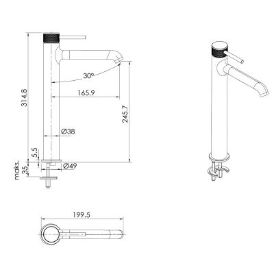 Ksuro 01 10001030 bateria umywalkowa stojąca czarny