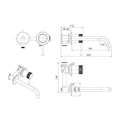 Ksuro 01 10003010 bateria umywalkowa podtynkowa chrom