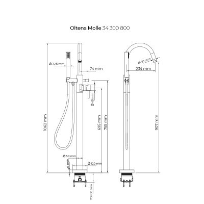 Bateria wannowo-prysznicowa wolnostojąca złoty połysk 34300800 Oltens Molle