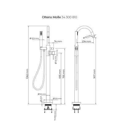 Bateria wannowo-prysznicowa wolnostojąca złoty szczotkowany 34300810 Oltens Molle
