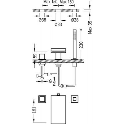 Tres Cuadro-Tres 10716102 bateria wannowo-prysznicowa
