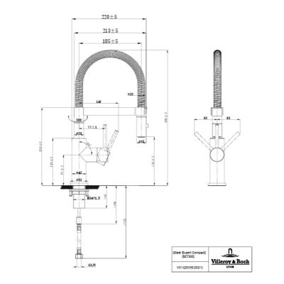 Bateria kuchenna stojąca czarna-złoto/stare złoto 92730023 Villeroy & Boch Steel Expert Compact
