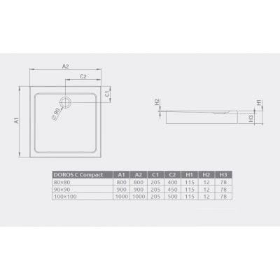 Brodzik kwadratowy SDRC909005 Radaway Doros Compact