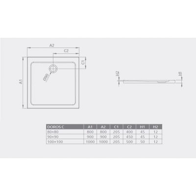 Brodzik kwadratowy SDRC909001 Radaway Doros
