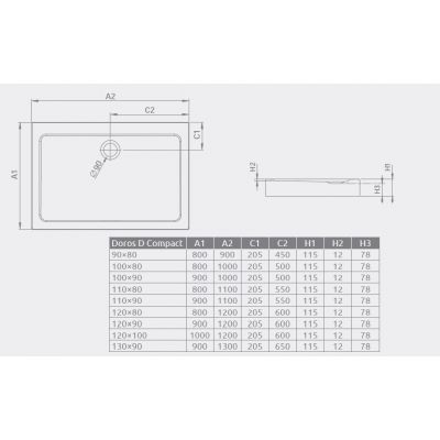 Brodzik prostokątny SDRD109005 Radaway Doros Compact