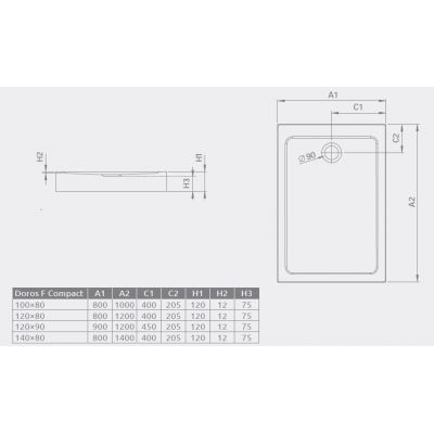 Brodzik prostokątny SDRFP128005 Radaway Doros Compact