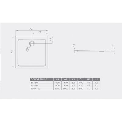 Brodzik kwadratowy SDRPC909001 Radaway Doros Plus C