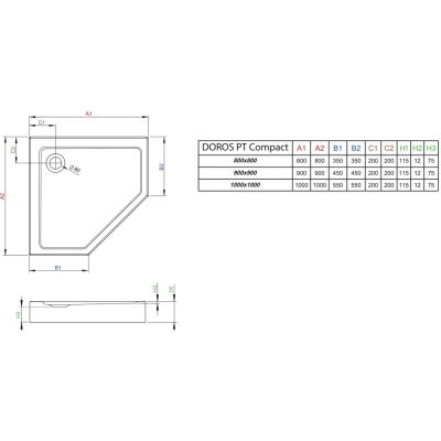 Brodzik pięciokątny 80x80 cm biały SDRPT80800504S Radaway Doros PT Compact