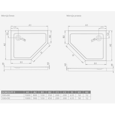 Brodzik pięciokątny 100x90 cm biały SDRPT109001R Radaway Doros PT