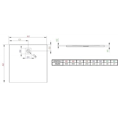 Brodzik kwadratowy 90x90 cm antracyt HKC909064 Radaway Kyntos C