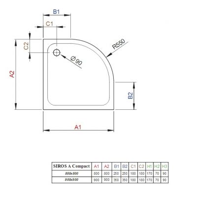 Brodzik półokrągły 90x90 cm biały SBA99172 Radaway Siros A