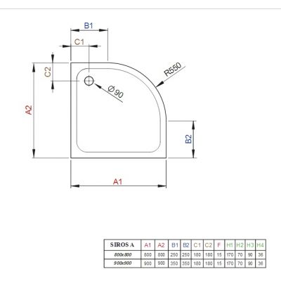 Brodzik półokrągły 90x90 cm biały SBA99171 Radaway Siros A