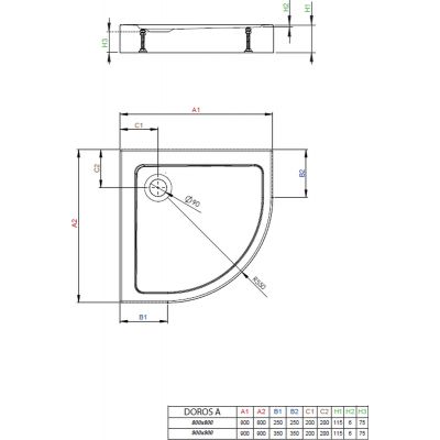 Brodzik półokrągły 80x80 cm biały SDRA808005 Radaway Doros A Compact