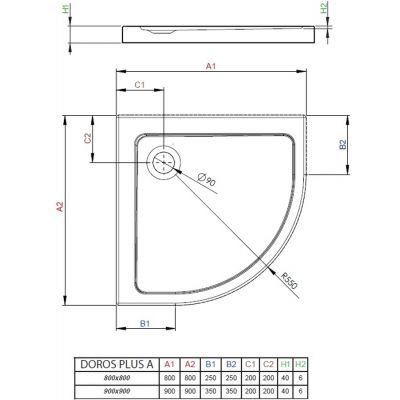 Brodzik półokrągły SDRPA909001 Radaway Doros Plus A