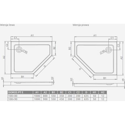 Brodzik pięciokątny 100x90 cm biały SDRPT109001L Radaway Doros PT