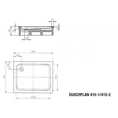 Brodzik prostokątny 120x70 cm biały 431500010001 Kaldewei Duschplan