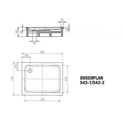 Brodzik prostokątny 90x75 cm biały 440948040001 Kaldewei Duschplan