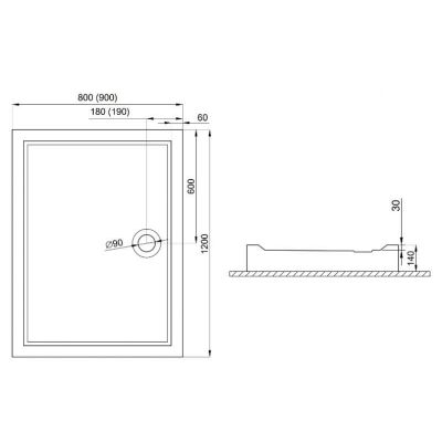 Brodzik prostokątny 120x90 cm 00015 Polimat Goliat