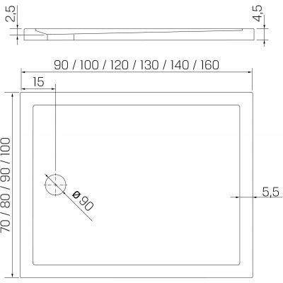 Brodzik prostokątny 110x90 cm B0440 New Trendy New Cantare