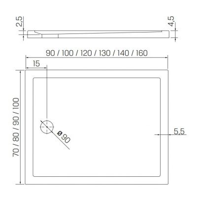 Brodzik prostokątny 140x90 cm biały B0447 New Trendy New Cantare