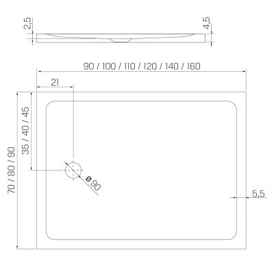 Brodzik prostokątny 120x90 cm biały B0640 New Trendy Mild