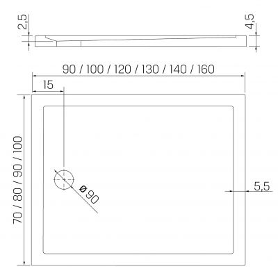 Brodzik prostokątny 120x100 cm B0441 New Trendy New Cantare