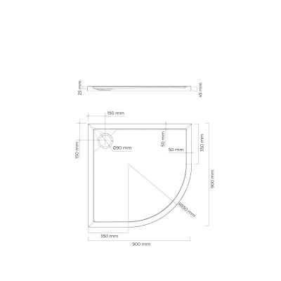 Brodzik półokrągły 90x90 cm czarny 16002300 Oltens Superior