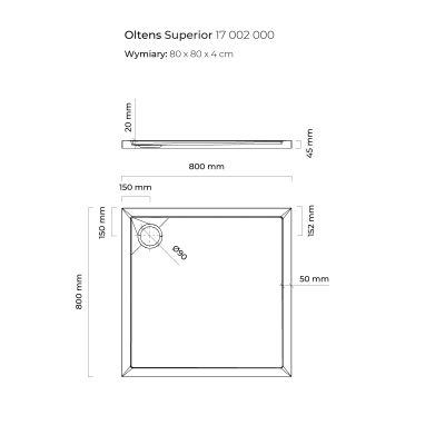 Brodzik kwadratowy 80x80 cm biały 17002000 Oltens Superior