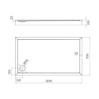 Brodzik prostokątny 120x70 cm biały CAMDEN70120PBP Omnires Camden