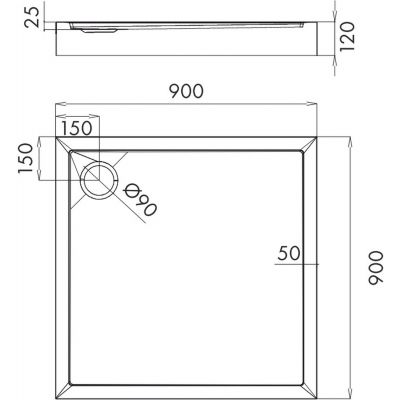 Brodzik kwadratowy 90x90 cm biały CAMDEN90KBP Omnires Camden
