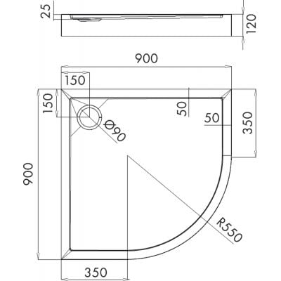 Brodzik półokrągły 90x90 cm biały CAMDEN90OBP Omnires Camden
